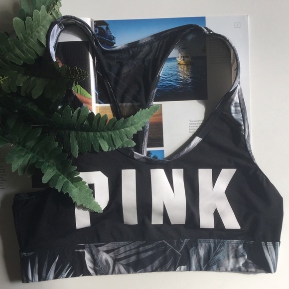 🎄 PINK sports bra  black, leaf print SZ M - Picture 2 of 10